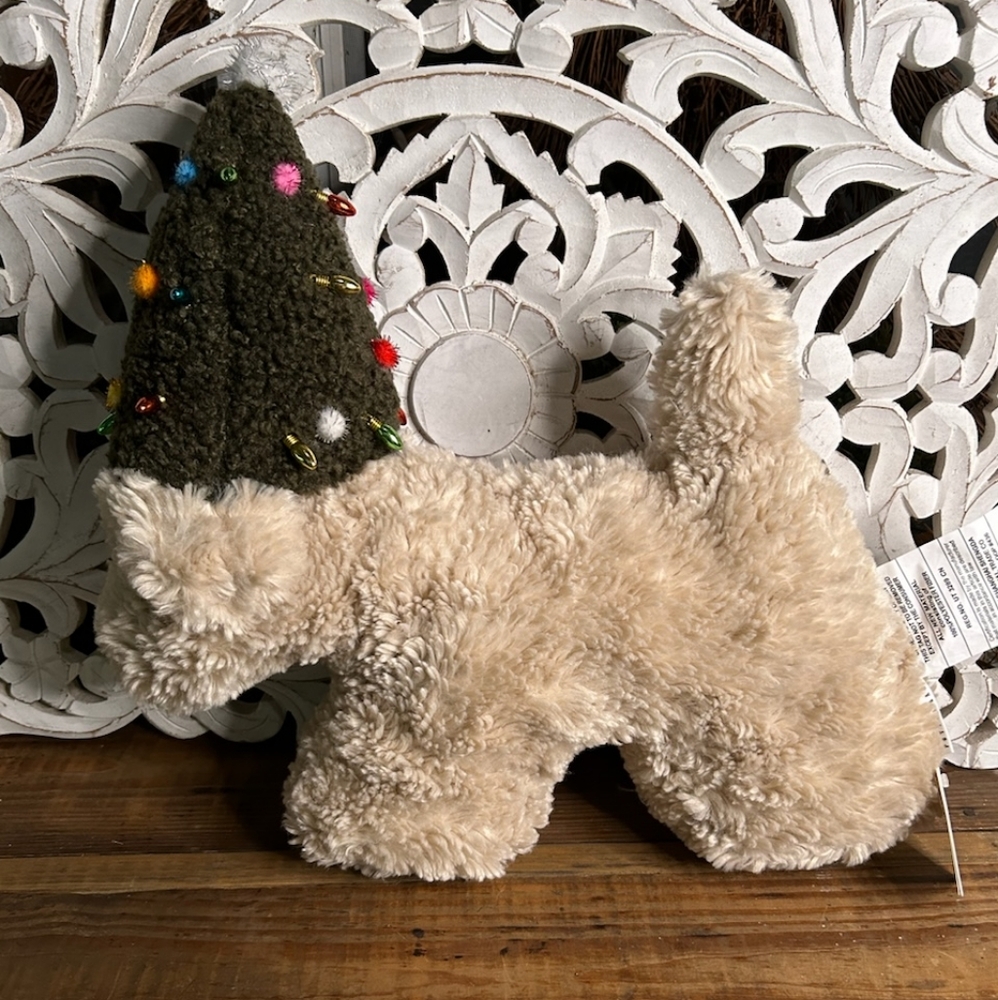 Pottery Barn Pillow, Dog with Christmas Tree Hat!
